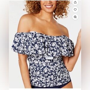 Island Escape Bliss Printed La Flor Ruffled Off-the-Shoulder Tankini Top 6